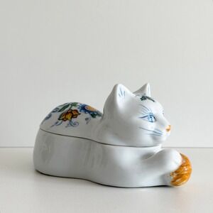 VTG Roma Al Fresco Porcelain Cat Trinket Box Hand Painted Japan Elizabeth Arden